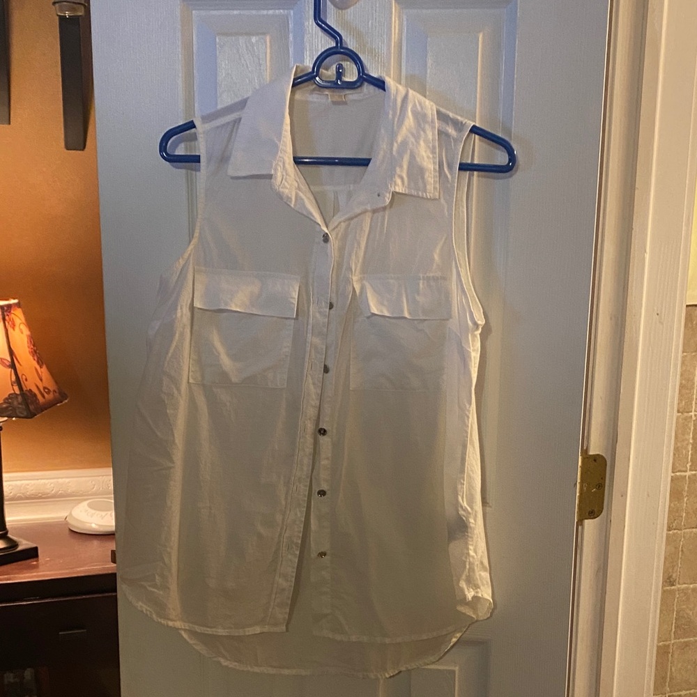 MICHAEL Michael Kors White Sleeveless Button Down Shirt